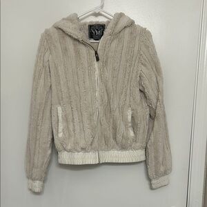 YMI Cream Fuzzy Hooded Jacket